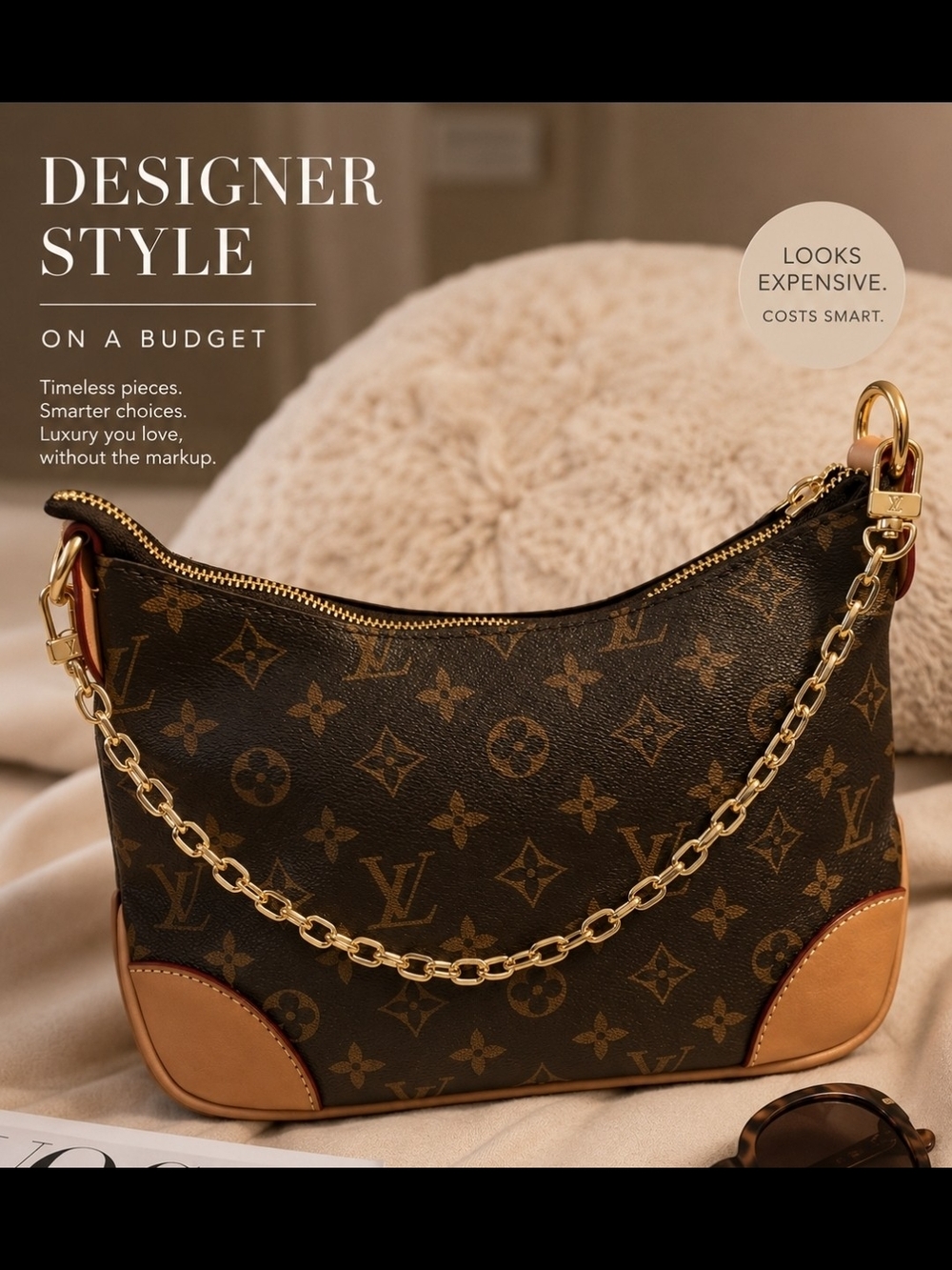 Brown Monogram Canvas Shoulder Bag with Gold Chain - Picture 10 of 10